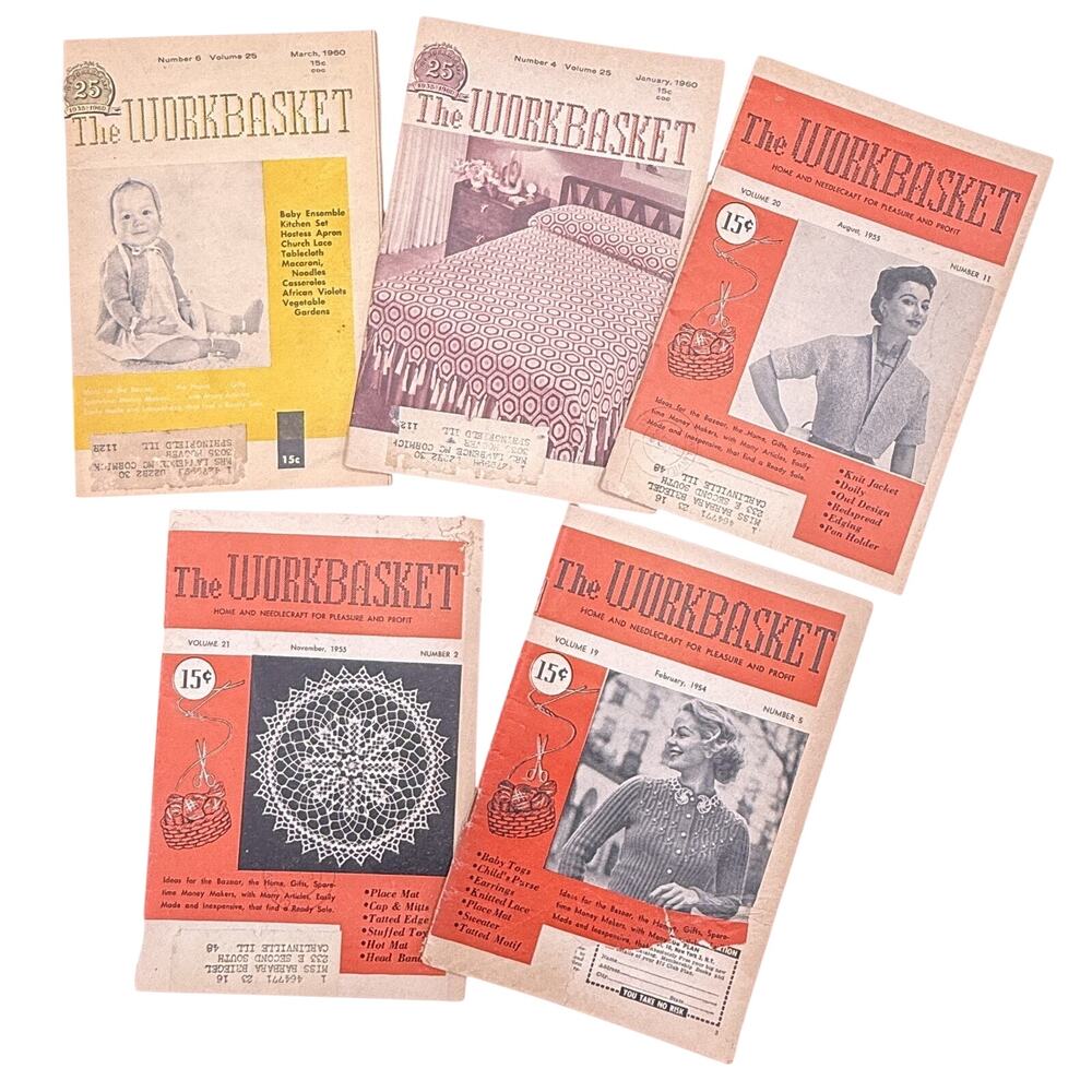 🧵 Vintage The Workbasket Magazines Lot 5 1949-1950 Crochet Sewing Patterns Rare